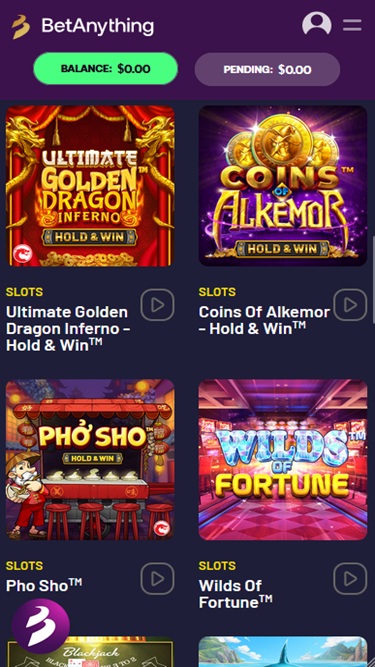 BetAnyThing Casino mobile screenshot